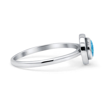 Round Thumb Ring Statement Fashion Ring Oxidized Lab Created Blue Opal Solid 925 Sterling Silver